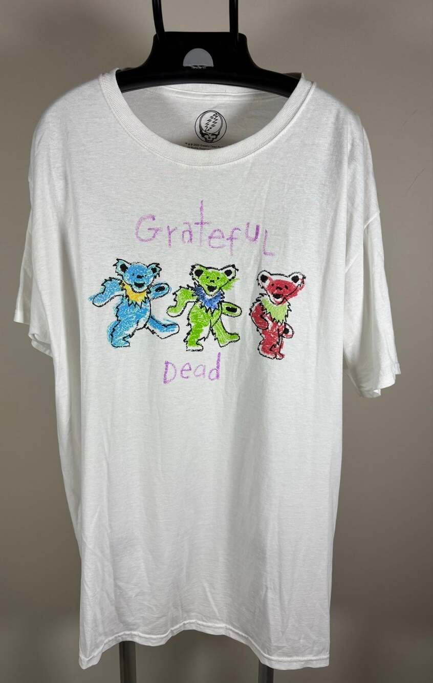 Grateful Dead Crayon Drawn Dancing Bears White T-Shirt Size M